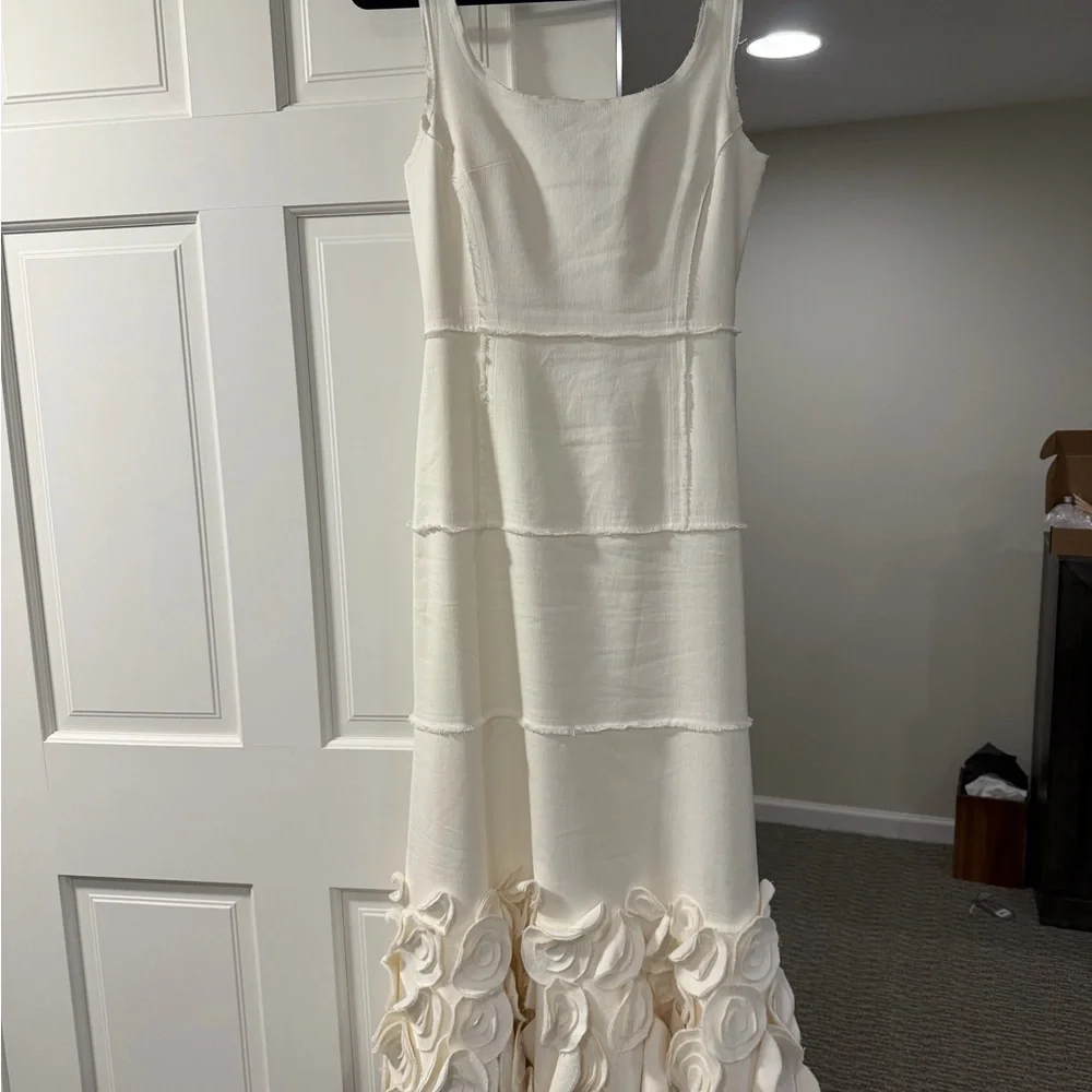 Alexis Cream Midi Dress with Floral Hem - Picture 6 of 9